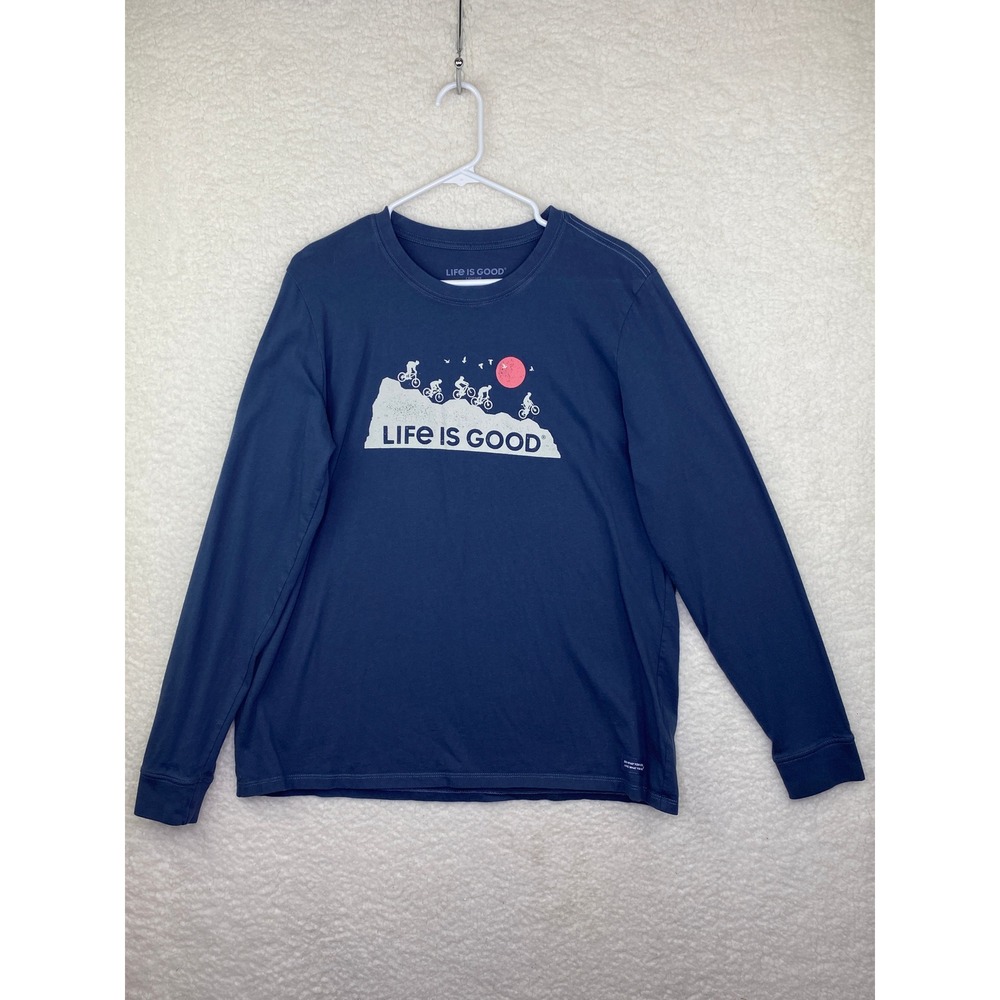 Life is Good Crusher Long Sleeve T Shirt Navy Blue Mountain Bike Graphic Women